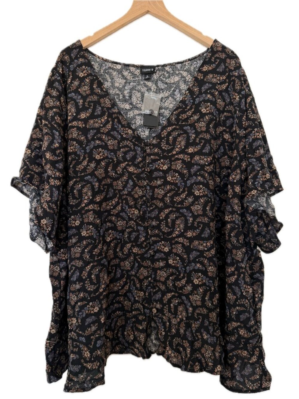 New Torrid Floral Paisley Black Ruffle Short Sleeve Top - Size 5X